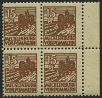 MECKLENBURG-VORPOMMERN 37yd VB , 1946, 15 Pf. Mittelsiena, Graues Papier, Im Viererblock, Pracht, Gepr. Kramp, Mi. 320.- - Autres & Non Classés