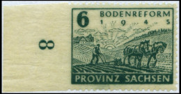 PROVINZ SACHSEN 90Ul , 1946, 6 Pf. Bodenreform Auf Zigarettenpapier, Links Ungezähnt Mit Bogenrand, Pracht, R!, Mi. 1500 - Other & Unclassified