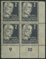 ALLGEMEINE-AUSGABEN 212ay VB , 1948, 2 Pf. Grau Kollwitz, Senkrechte Borkengummierung, Im Unteren Rechten Eckrandviererb - Andere & Zonder Classificatie