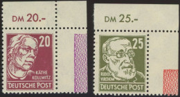 ALLGEMEINE-AUSGABEN 219,221 RL 1 , 1948, 20 Pf. Kollwitz Und 25 Pf, Virchow, Je Aus Der Rechten Oberen Bogenecke Mit And - Andere & Zonder Classificatie