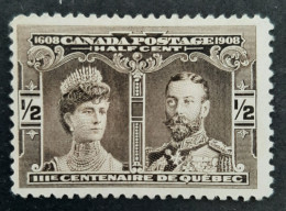 Canada 1908 MNG Sc 100*  1/2c Prince &Princess Of Wales, No Gum - Ungebraucht