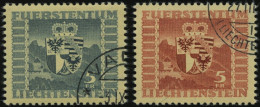 LIECHTENSTEIN 243,252 O, 1945/7, 5 Fr. Wappen, 2 Prachtwerte, Mi. 115.- - Andere & Zonder Classificatie