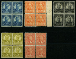 USA 267-71C VB , Scott 586-90, 1925, 5 - 9 C. Bedeutende Persönlichkeiten, Gezähnt L 10, In Postfrischen Viererblocks, P - Ongebruikt