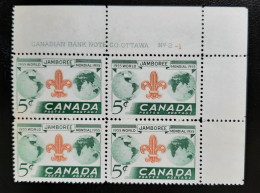 Canada 1955 Plate Block MNH Sc 356**  5c Boy Scouts - Nuovi