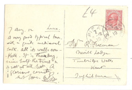 TO MRS FREEMAN NEVILL LODGE TUNBRIDGE WELLS KENT 1919 LUCCA TUSCANY ITALY USED  écrite - Tunbridge Wells