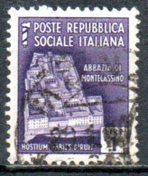 1944 Repubblica Sociale: Monumenti Distrutti - 2ª Emissione Lire 1 Usato - Oblitérés