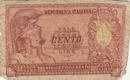 BANCONOTA ITALIA BIGLIETTO DI STATO REPUBBLICA L.100 F (RY5045 - 100 Liras