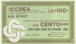 MINIASSEGNO ICCREA L.100 UN REG COOPERAZIONE CIRCOLATO (RY5663 - [10] Chèques