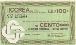 MINIASSEGNO ICCREA L.100 ASS COMM CORTINA CIRCOLATO (RY5660 - [10] Checks And Mini-checks