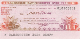 MINIASSEGNO B.CHIAVARI L.100 ASS COMM GE CIRCOLATO (RY5648 - [10] Cheques Y Mini-cheques