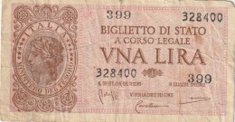 BANCONOTA BIGLIETTO DI STATO ITALIA 1 LIRA VF (RY7358 - Italia – 1 Lira