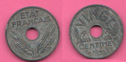 Francia France 20 Centimes 1941 Etat Français Type VINGT Zinc Coin - 20 Centimes