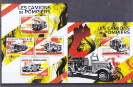 Camions De Pompiers - Togo - Yvert 4024 / 7 + BF 870 ** - Valeur 31 Euros - Vrachtwagens