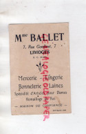 87-LIMOGES-MAGASIN VETEMENTS MME BALLET - MERCERIE LINGERIE BONNETERIE- 7 RUE GONDINET -IMAGE AZAY LE RIDEAU CHATEAU - Textile & Clothing