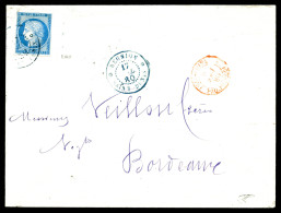 25c Cérès Obl Càd Bleu De St Denis Du 17 Juillet 1880 Sur Enveloppe Pour Bordeaux. TB  Qualité: Oblitéré   - Cartas & Documentos