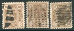 FINLAND 1881-82 10 P. Perforated 12½ Used With Cork Or Wooden Cancellers (3).  Michel 15By - Oblitérés