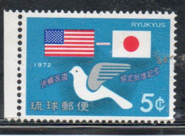 RYUKYU ISLANDS US POSSESSIONS IN JAPAN 1972 DOVE US AND JAPANESE FLAGS  5c MNH - Ryukyu Islands