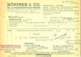 Gera Thüringen 1952 Rechnung " Höpfner & Co Drogenhof Gewürze Pharmazie Gewürzmühle Pulverisierung " - Lebensmittel