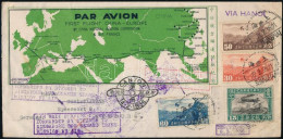 Kína 1936 Dekoratív Eurázsia Repülési Levél "SHANGHAI" - "CANTON" - Hanoi - Singapore - Paris. R! - Other & Unclassified