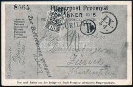 Svájc 1915 Przemysl Repülő Posta Levelezőlapot ábrázoló Képeslap Bélyegkiállítási Bélyegzéssel Zürichből Posenbe - Other & Unclassified