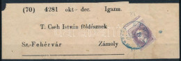 1867 Hírlapbélyeg I/c Típus Sötétlila, Teljes Címszalagon Kék Színű "ZÁMOLY / FEHÉRM." Bélyegzéssel (Gudlin 800 P) - Sonstige & Ohne Zuordnung