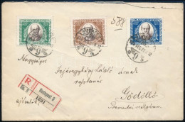 1925 Jókai Sor Ajánlott Levélen / Mi 398-400 On Registered Cover - Andere & Zonder Classificatie