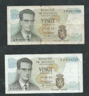 Belgique Lot De 2 Billets , 20 Francs Type1964, Avec Signatures Différentes ( Voir Détail)  Laura13601 - 20 Franchi