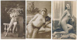 ** 3 Db RÉGI Francia Meztelen Erotikus Hölgyet ábrázoló Lap / 3 Pre-1945 French Erotic Nude Non-postcard Cards (Lydia 15 - Non Classificati