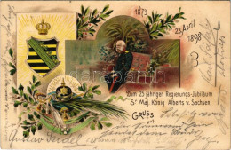 T2/T3 1901 Gruss Aus 1873 23. April 1898. Zum 25. Jährigen Regierungs-Jubiläum Sr. Maj. König Alberts V. Sachsen. Winkle - Unclassified