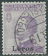 1912 EGEO LERO USATO EFFIGIE 50 CENT - I35-2 - Egée (Lero)