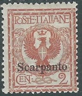 1912 EGEO SCARPANTO AQUILA 2 CENT MH * - I29-4 - Egée (Scarpanto)