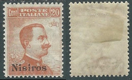1921-22 EGEO NISIRO EFFIGIE 20 CENT MH * - I29-9 - Egeo (Nisiro)