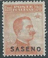 1923 SASENO EFFIGIE 20 CENT MH * - I29-9 - Saseno
