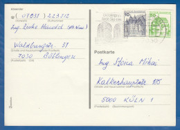 Deutschland; BRD; Postkarte; 10+50 Pf Wasserschloss Inzlingen Und Schloss Glücksburg; 1987; Bild1 - Cartes Postales - Oblitérées