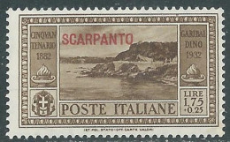 1932 EGEO SCARPANTO GARIBALDI 1,75 LIRE MNH ** - I31-2 - Egeo (Scarpanto)