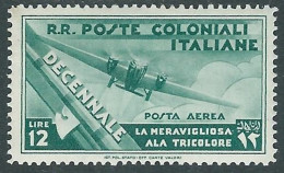 1933 EMISSIONI GENERALI POSTA AEREA DECENNALE 12 LIRE MH * - I30-9 - Amtliche Ausgaben