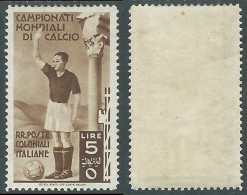 1934 EMISSIONI GENERALI MONDIALI DI CALCIO 5 LIRE MH * - I38-7 - Amtliche Ausgaben