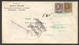 1921 Registered Cover 13c Admiral Sandwich (Windsor) Ontario To USA Returned - Postgeschiedenis