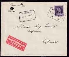 DDFF 379 -- Enveloppe En EXPRES TP Képi WAVRE TT 1935 Vers GENVAL TT - Entete Du Sénat - 1931-1934 Mütze (Képi)