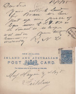 NEW ZEALAND 1895 POSTCARD SENT TO FIELDING - Lettres & Documents