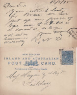 NEW ZEALAND 1895 POSTCARD SENT TO FIELDING - Cartas & Documentos