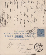 NEW ZEALAND 1895 POSTCARD SENT TO FIELDING - Cartas & Documentos