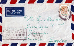 HONGKONG1953 KGVI COVER To SWEDEN  FULL STROKE PROMOTION MARK "PLEASE BECOME A BLOOD DONOR" - Storia Postale