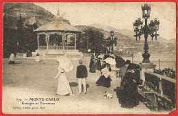 Monaco : Les Terrasses Et Le Kiosque - CPA écrite - Un Angle Abîmé - Terrassen