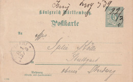 Allemagne Wurtemberg Ambulant Manuscrit Isny Zug 539 Sur Entier Postal 1895 - Postwaardestukken