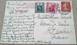 CEYLON+FRANCE“MIXED FRANKING“1912FRENCH SHIPMAIL Marseille à Yokohama>Thonon Les Bains Hte Savoie France(Semeuse Japan - Ceylan (...-1947)