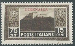 1929 CIRENAICA MONTECASSINO 75 CENT MNH ** - I41-10 - Cirenaica