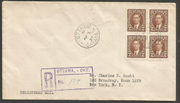 1937 FDC First Day Cover Registered 2c Mufti Block #232 CDS Ottawa Ontario - Postgeschiedenis