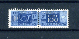 1946-51 Repubblica Italia PACCHI POSTALI N.77 100 Lire USATO, Azzurro, Filigrana Ruota - Colis-postaux