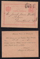 Rumänien Romania 1895 Stationery Postcard BUCARESTI X FRANKFURT Private Imprint BANQUE DE ROUMANIE - Lettres & Documents